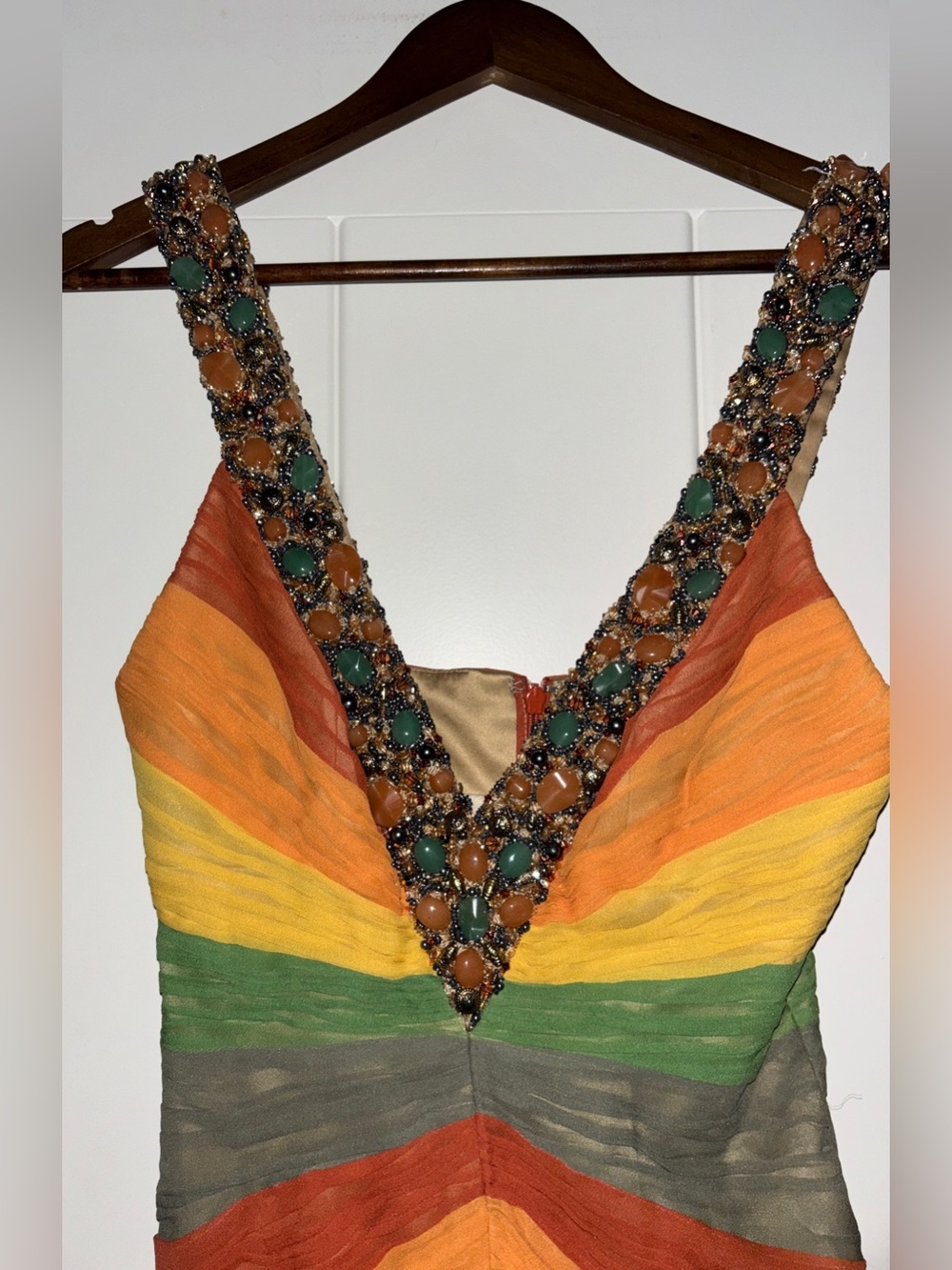 MANDALAY Privee Rainbow Stone Beaded Pleated Silk Elegant Cocktail Dress Women 6 - Picture 4 of 13
